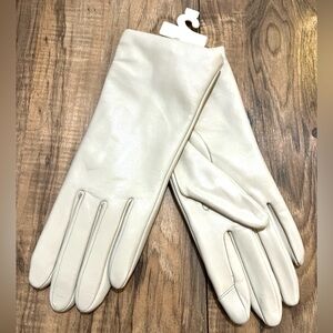 SASSO + SMYTH Ivory Leather Cashmere Lined Touch Screen Compatible Gloves M